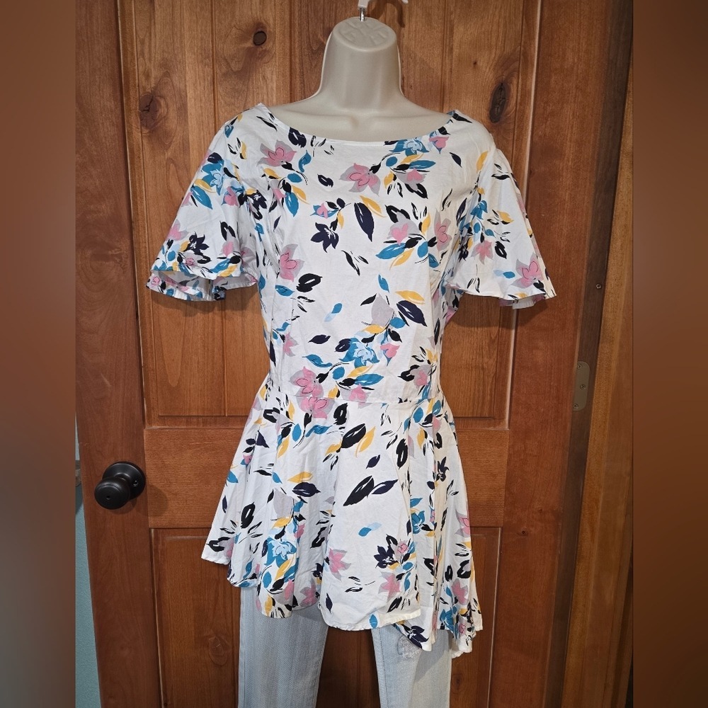 Lane Bryant Floral Blouse -‎ White, Pink, Blue